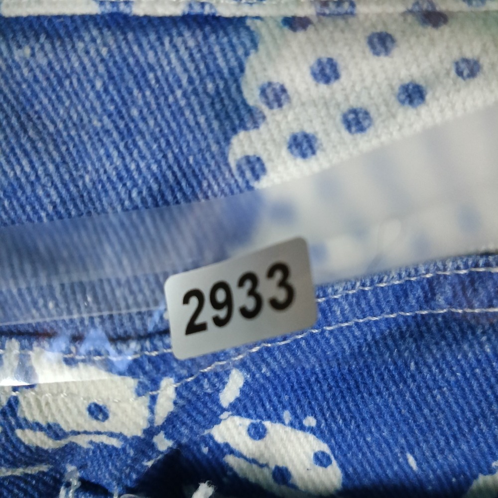 Edikted Mini Skirt Denim Size Small Blue White Graphic Pop Art Faces Y2K - Picture 9 of 9
